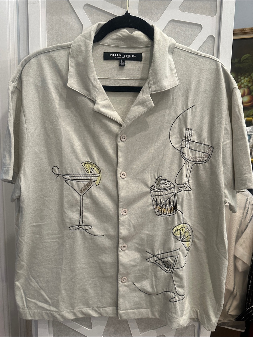 Rustic Souls Men's Cream Short-Sleeve Embroidered Camp Shirt